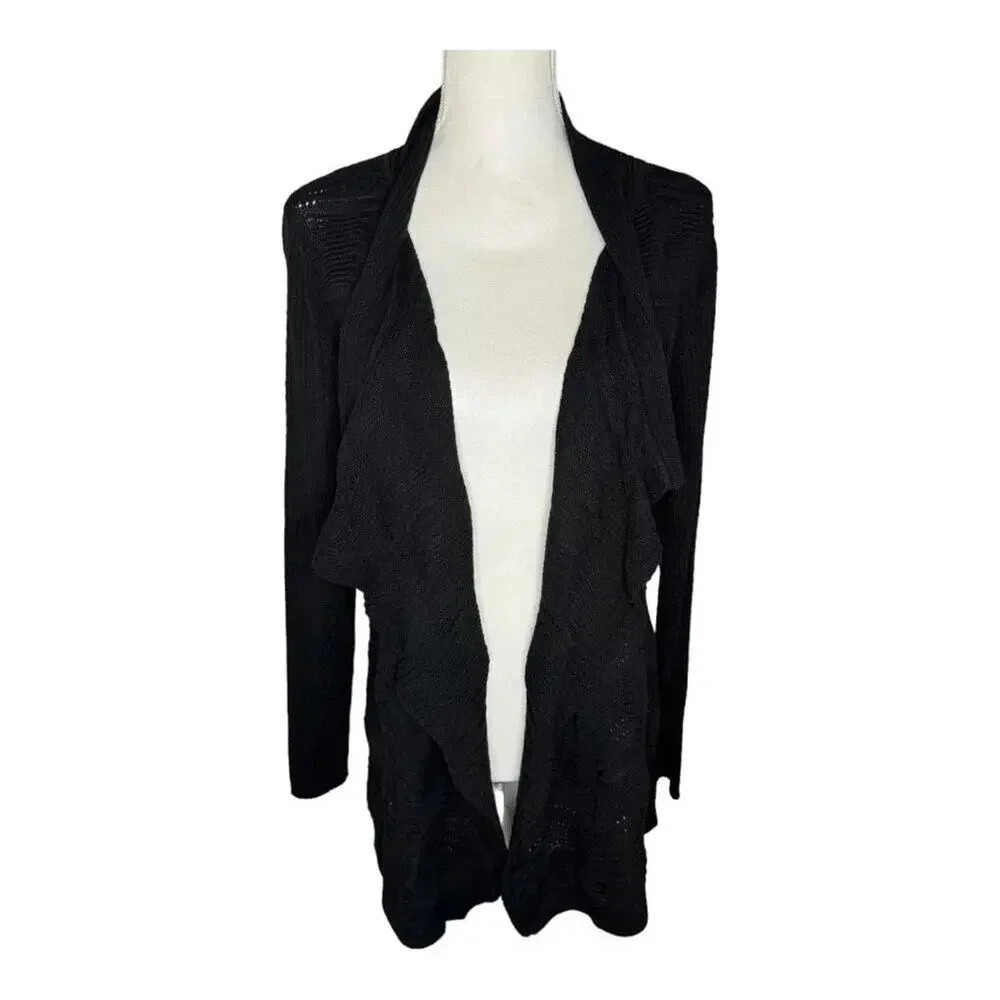 Calvin Klein Women’s Medium Black Knit Long Lightweight Flyaway Cardigan